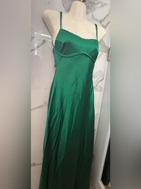 Thirty Thirty Emerald Satin Slip Dress